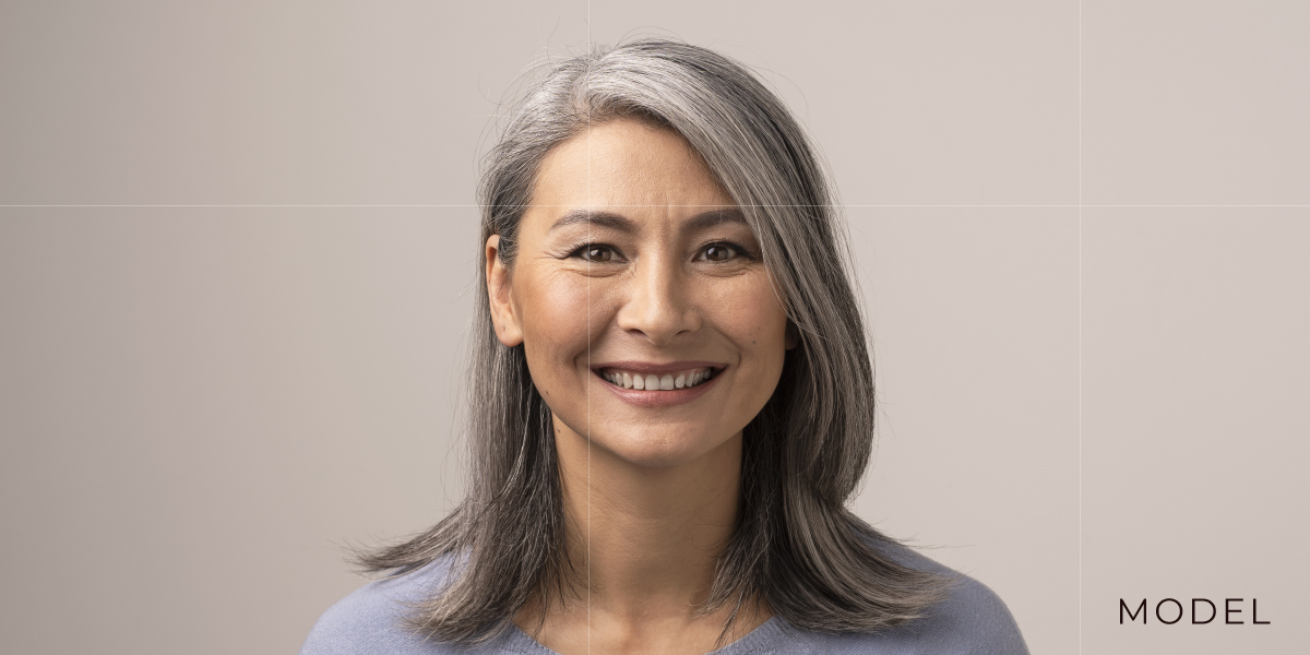 Woman with Gray Hair Smiling