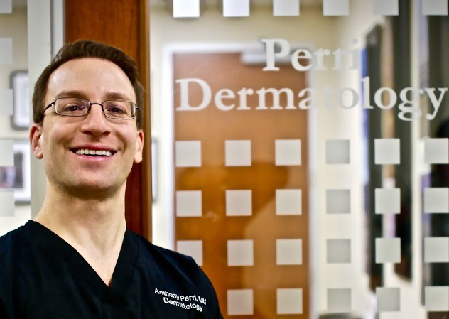 Dr. Perri Next to Perri Dermatology Office Door